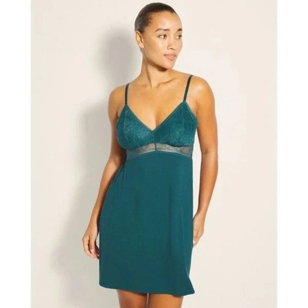 Soma Cool Nights Soft Support Lace Chemise Deep Teal Spaghetti‎ Strap NWT XL